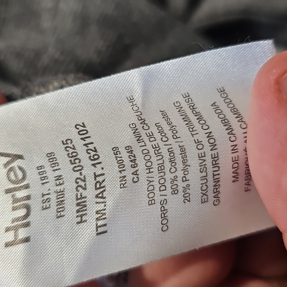 Hurley Medium Gray Pullover Hoodie with Red Script Logo - Picture 6 of 6